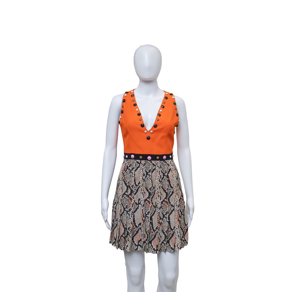 Fausto Puglisi Orange Snake Print Studded Mini Dress IT 40 US 4 UK 8